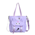 HASTHIP® Kawaii Tote Bag for Girls Kuromi Nylon Shoulder Bag School Girls Book Bag Casual Hand Bag with Removable Shoulder Strap Travel Shoulder Bag Birthday Gift Christmas Gift for Kids, 30x32x9cm