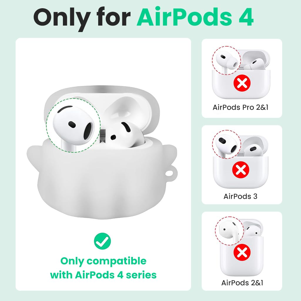 HASTHIP Case for AirPods 4, Glow-in-the-Dark Ghost Silicone Cover with Clip