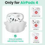 HASTHIP Case for AirPods 4, Glow-in-the-Dark Ghost Silicone Cover with Clip