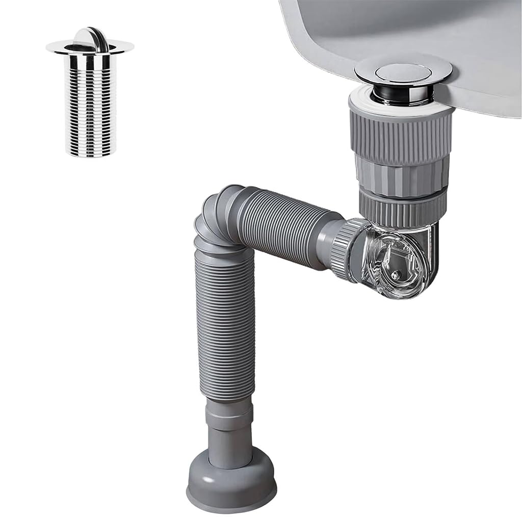 HASTHIP Sink Drain Pipe for Bathroom with 42–96cm Adjustable Length & Flexible Design | Stainless Steel Pop-Up Valve