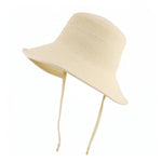 HASTHIP® SANNIDHI Wide Brim Straw Sun Hat for Women, Retro Cotton Linen Bucket Hat Beach Hat Outdoor Sun Hat with Chin Strap, Folding Travel Straw Sun Cap