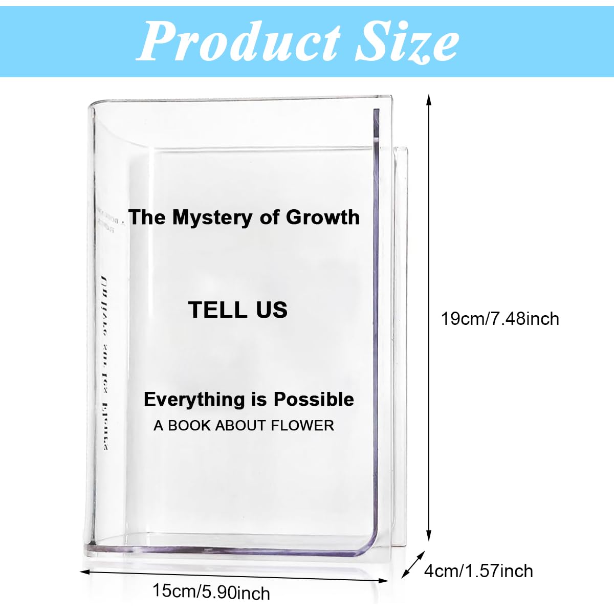 HASTHIP Book Shaped Flower Vase for Home Decor with Transparent Acrylic Design 20x15x4cm