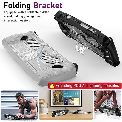 HASTHIP® Case for Rog Ally, Rog Ally Game Console Protector, Anti-Scratch TPU Cover with Folding Kickstand, Transparent PC + TPU Case Non-Slip Protective Case Skin Cover, Not Include the Console