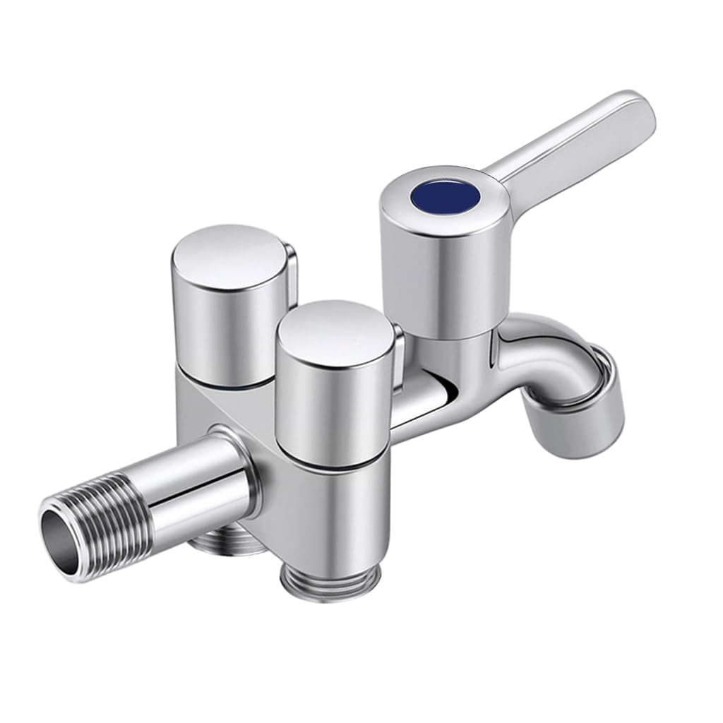 HASTHIP 3 in 1 Flush Wall Faucet for Laundry and Household Use with Divided Valve | Stainless Steel Space Saving Design