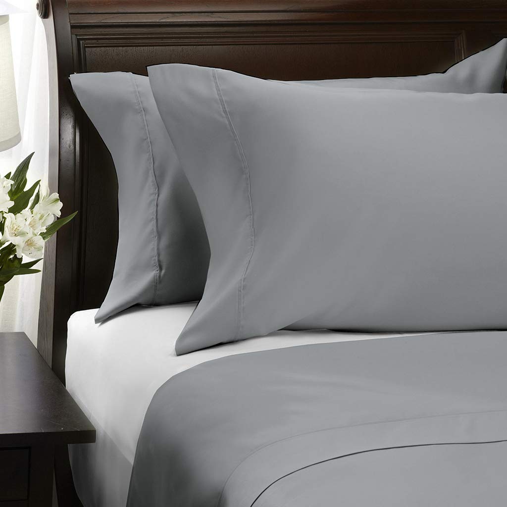 HASTHIP Bed Sheet Set 3 Piece with Flat Sheet and 2 Pillow Covers | Soft Microfiber Queen Light Gray