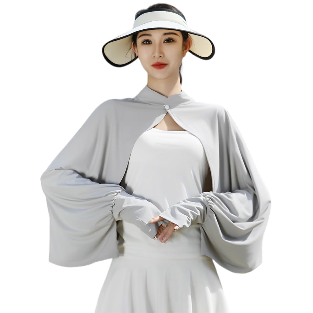 HASTHIP® Women Long Sleeve Stand Collar Open Front Shrug Cardigan Sun Protection Shawl and Wraps Gymnastics Ballet Dance Tops
