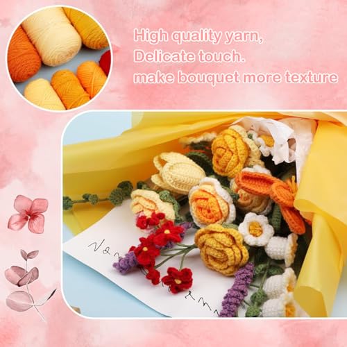 HASTHIP® DIY Crochet Kit for Adults Rose Flower Bouquet, Complete Yarn Crochet Set with Hooks, Step-by-Step Tutorial, Craft Gift for Women & Girls, Handmade Flowers Home Decor