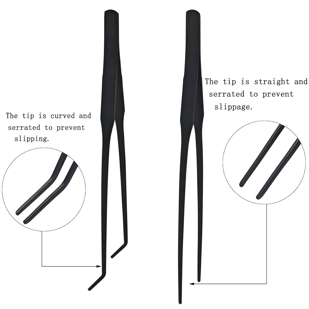 HASTHIP® Juego de 2 Pinzas Acuáticas de Acero Inoxidable para Acuario 27 cm/10.6 in – Pinzas Rectas y Curvas Antideslizantes para Plantas,Limpieza y Alimentación Peces Reptiles,