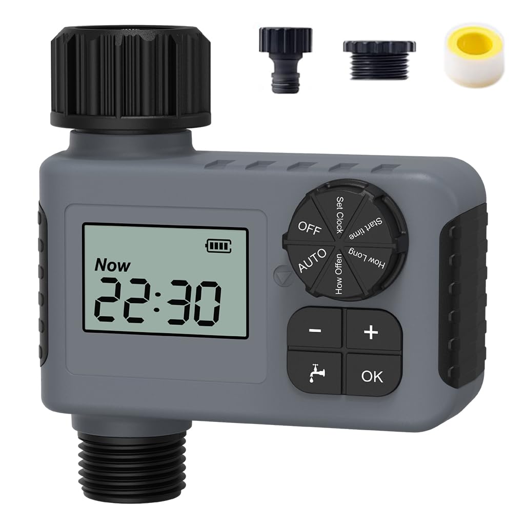 Drip Irrigation Timer for Garden Farm with Universal Faucet connector, Irrigation Water Timer, Easy to Use Automatic Watering System, Waterproof Digital Irrigation Timer System for Lawns