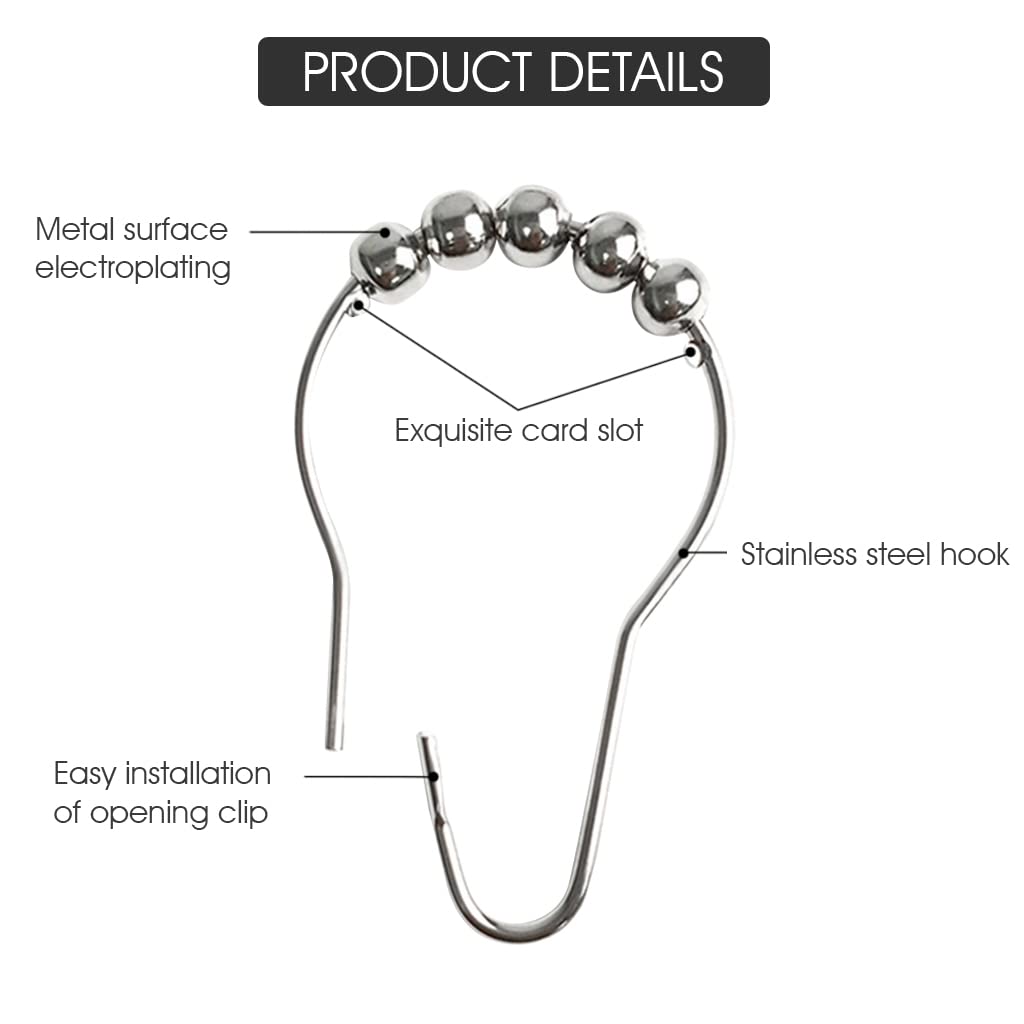 HASTHIP Shower Curtain Hooks for Bathroom Rods featuring Spherical Roller Balls | 24 pcs Stainless Steel 6 x 4cm Silver Rings