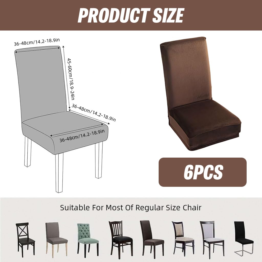 HASTHIP® Dining Chair Cover Set of 6 - Washable Removable Short Dining Chair Covers Protector Seat Slipcover Hotel Velvet Covers - Bronze
