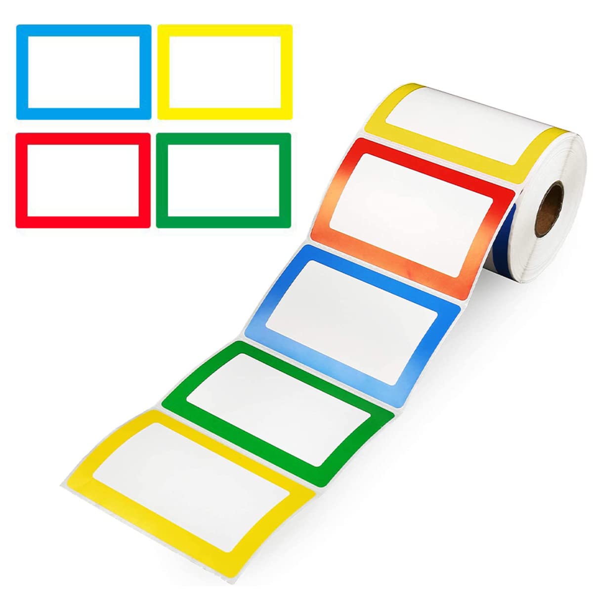 300 Sheet Colored Label Stickers, 3.5"x2.3" Self Adhesive Tags 4 Colors Name Tag Sticker for Office, School, Classroom, Meeting, Kindergarten, Parties, Warehouses, Clothes and Mailing