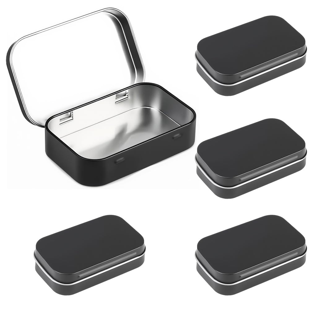 HASTHIP Small Metal Tin Boxes for Crafts and Travel featuring Secure Lids 9.5x6x2.2cm | Reusable Storage Containers
