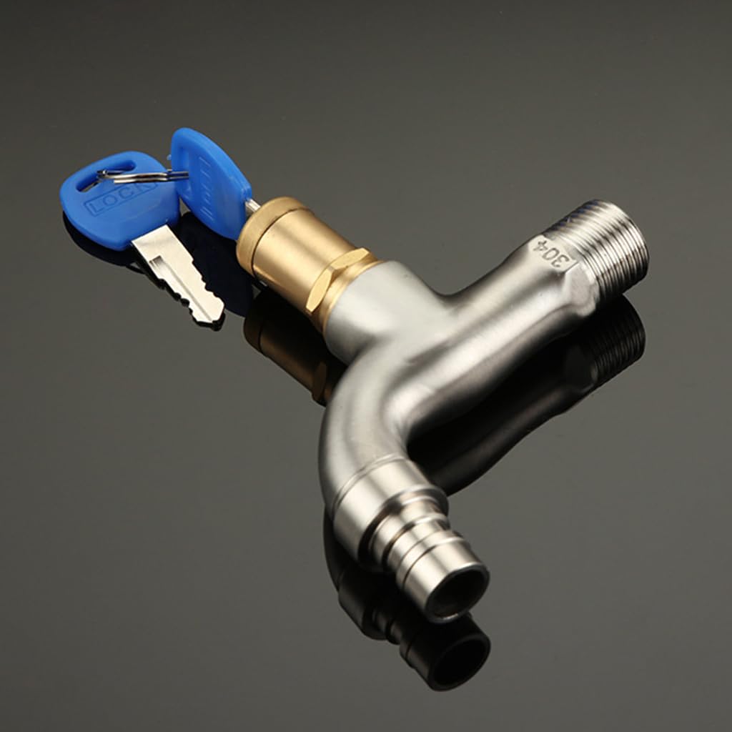 Washing Machine Tap with 2 Copper Keys, 1/2" Thread Water Tap Lockable Faucet, Faucet Locks Outdoor, Washing Machine Taps with Wall Flange for Bathroom/Kitchen, Chrome-Plated Copper