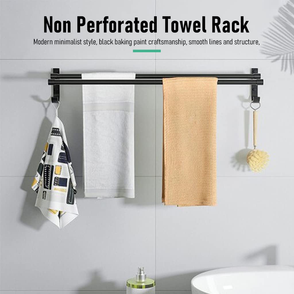 HASTHIP Towel Rack for Bathroom with Double Poles and Side Hooks featuring 15.7 in Rustproof Aluminum Wall Mount | Black