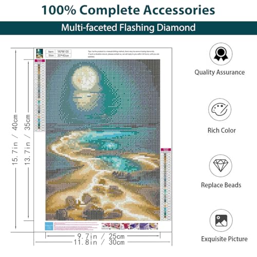 HASTHIP® DIY 5D Diamond Painting Art Kit Dreamy Beach Moonlit Night Beginner for Home Decor No Frame Wall 12 x 16 Inch 2 PCS