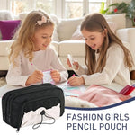HASTHIP® Pencil Case for Students, 3-Layer Zipper Pouch Large Capacity Stationery Organizer, Soft Fabric Multi-Compartment Bag for School Boys and Girls, 21x13x10cm