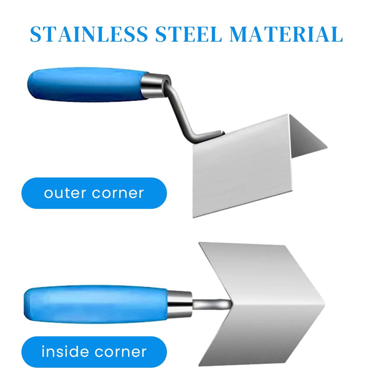 HASTHIP® 2Pcs Stainless Steel Trowel Drywall Corner Tool Set 80 x 60mm Angle Trowel for Plastering Sharp Corner Creating Angle Trowels Drywall Outside&Inside Corner Trowel for Plaster, Gypsum, Cement