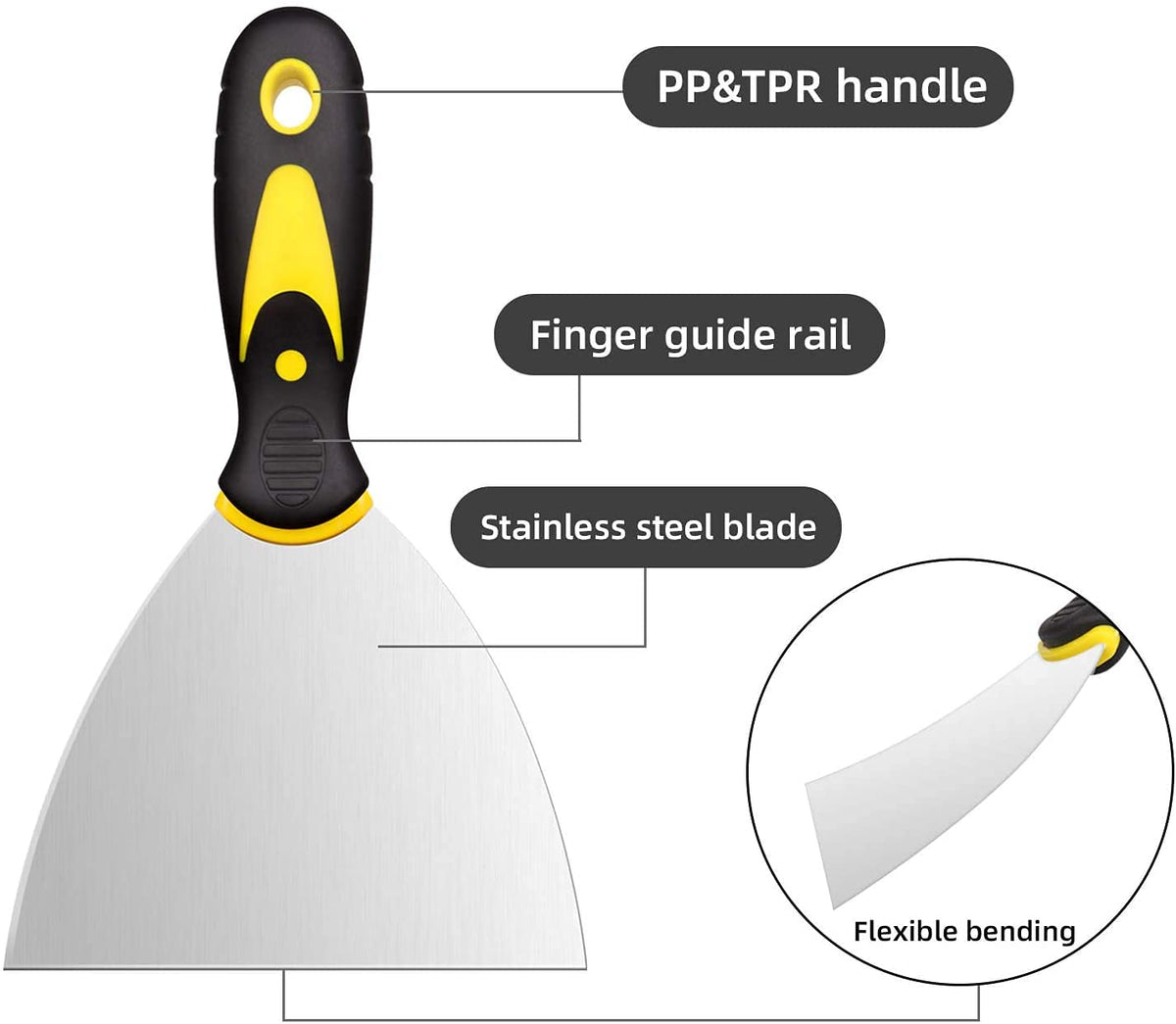 HASTHIP Putty Knife Set for Drywall Finishing with Ergonomic Comfort Handle | 4 Pack 5–1.5 in
