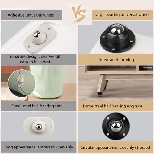 HASTHIP® 12PCS Self Adhesive Caster Wheels 360° Swivel Heavy Duty Furniture Moving Wheel 200Kg Load Capacity Castor for Table Storage Home Office