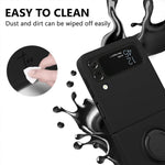 HASTHIP® Samsung Galaxy Z Flip 3 5G Case with Built-In Ring Grip, Anti-Scratch TPU, Shock Absorption, Slim Design, Wireless Charging Compatible, Matte Finish, Black