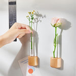 HASTHIP Fridge Magnet Hydroponics Tube for Home Decor with Magnetic Wooden Holder | Fresh Green Style