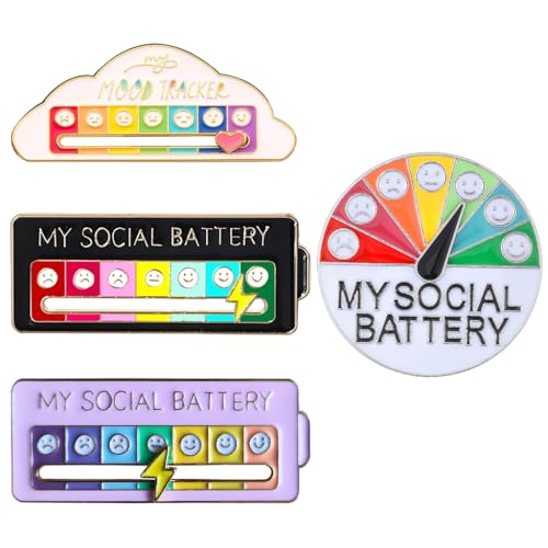 HASTHIP® Social Social Battery Enamel Pin Set, Mood Sliding Brooch, Multicolor Crystal Badge, 7 Moods Selector, Funny Gift Lapel Pins for Women Men, Clothes Jacket Backpack Accessories, Unique Novelty