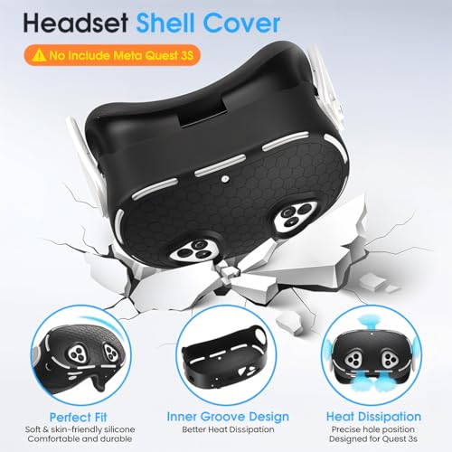 HASTHIP® Silicone Accessories for Meta Quest 3S, 5-in-1 Protective Case Set for Quest 3S, VR Skin Cover Case, Silicone Face Pad, Lens Cover, Controller Grip Cover with Adjustable Fastening Strap