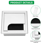 HASTHIP Desk Hole Cap for Office Cable Management 80x80mm with Flip Lid & Brush | Aluminium 3 PCS