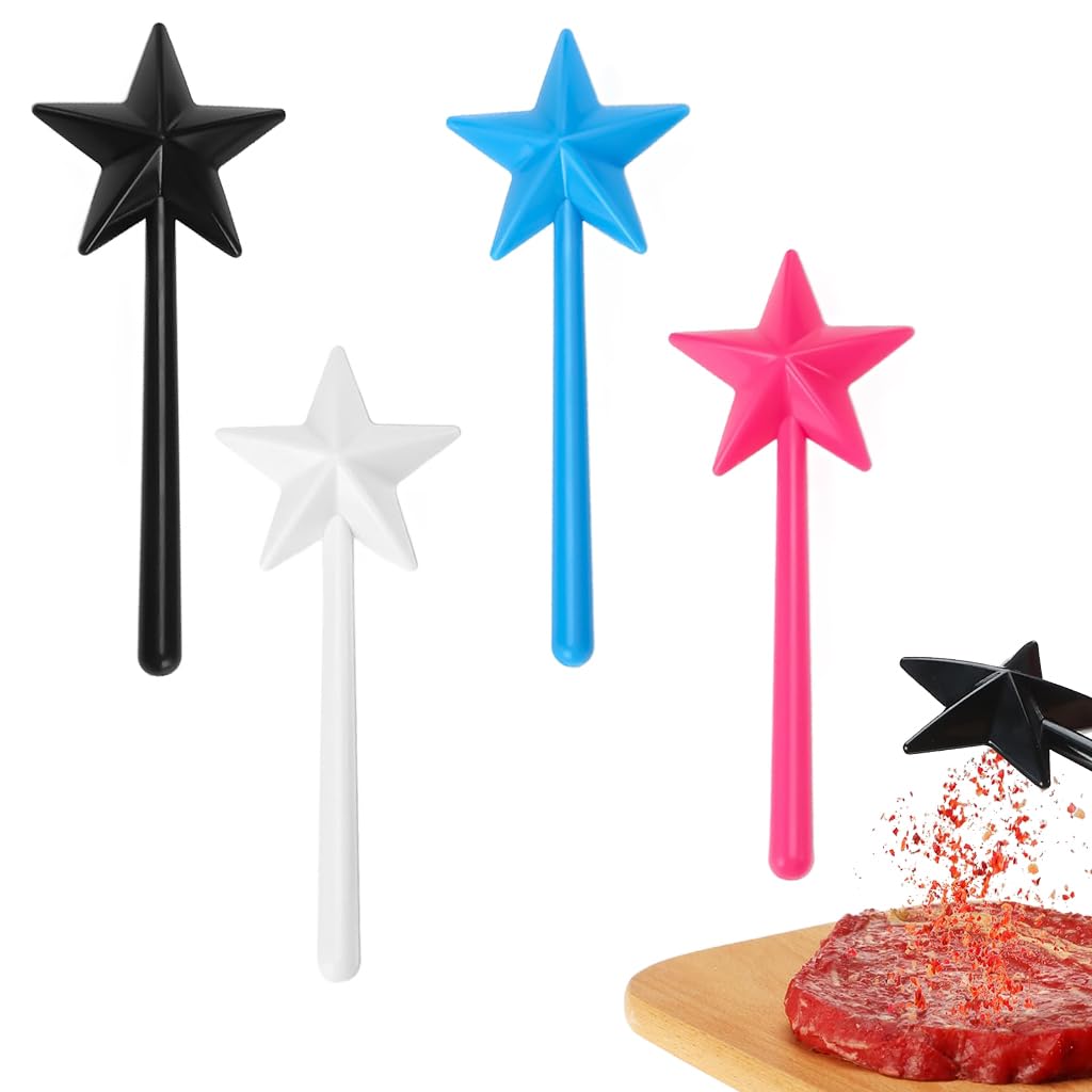 HASTHIP Salt Containers for Kitchen 4Pcs Set with Handle Featuring Refillable ABS Shakers | Star Shape Design for Party and Festival Use