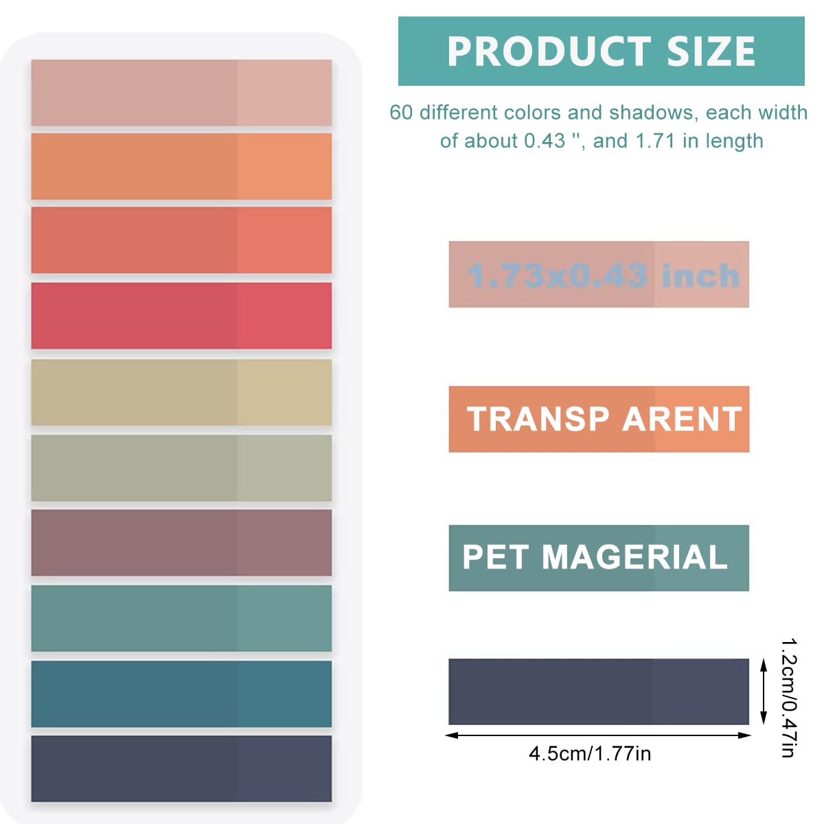 HASTHIP Sticky Tabs for Notebooks and Books featuring 2400 pcs PET Reusable Index Notes | 60 Morandi Colors