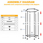 HASTHIP Cloth Hanger Rack for Laundry Room featuring Hexagon Design with 360° Wheels | Stainless Steel 35x74.5x120cm