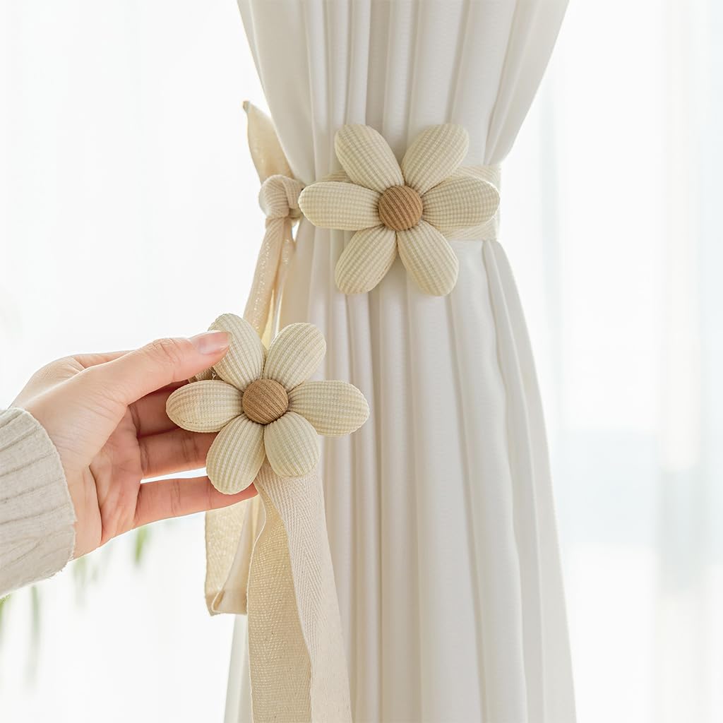 HASTHIP Floral Curtain Tiebacks for Home Decoration featuring Flower Charm Design | 2Pcs with Ribbon