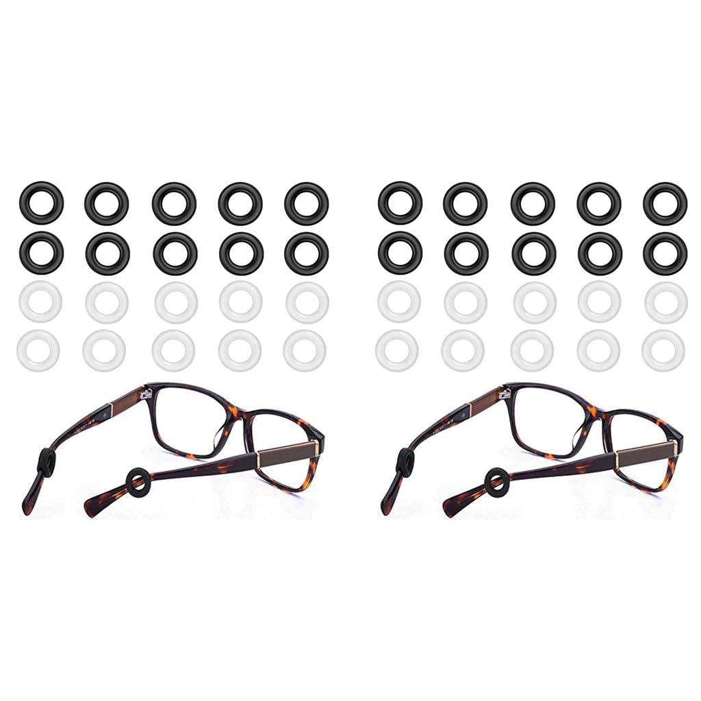 HASTHIP Glasses Ear Grip Silicone Retainers for Eyewear Stability 10 Pairs Black and Clear | Comfortable Anti Slip Holders for Adults and Kids