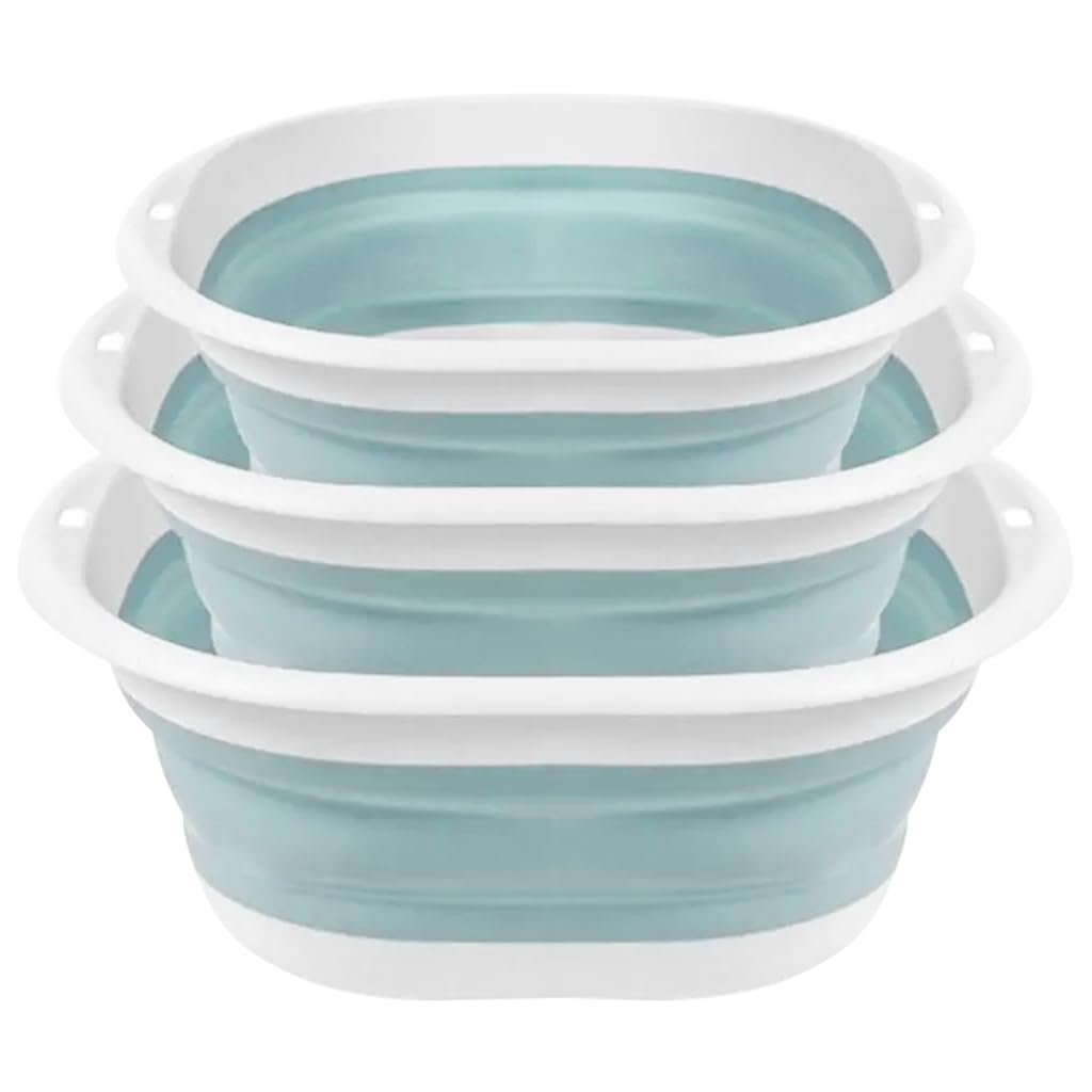 HASTHIP Silicone Collapsible Tub Bucket Set for Kitchen and Camping | 3Pcs Foldable Basin with Hanging Holes and PP TPU Material