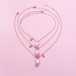 HASTHIP Best Friend Necklace for Girls featuring Trio Heart Pendants with Pink Sequin Design