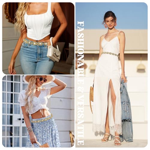 HASTHIP® Women's Metal Concho Belt,Vintage Crystal Waist Chain Belt for Dresses,Jeans Saree & Skirts Adjustable Boho Hip Gold Fashion Accessory