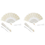 HASTHIP Hand Fan for Travel and Summer Cooling with Tassel Charm White Fabric 9 in | Gift for Women
