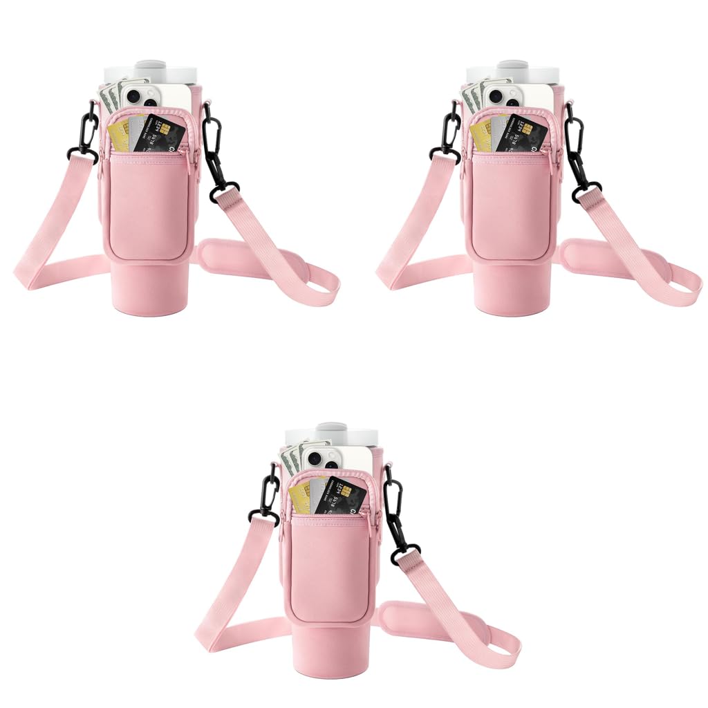 HASTHIP Water Bottle Carrier Bag for Stanley 30 oz Tumbler with Phone Pocket Holder Pink 3PCS