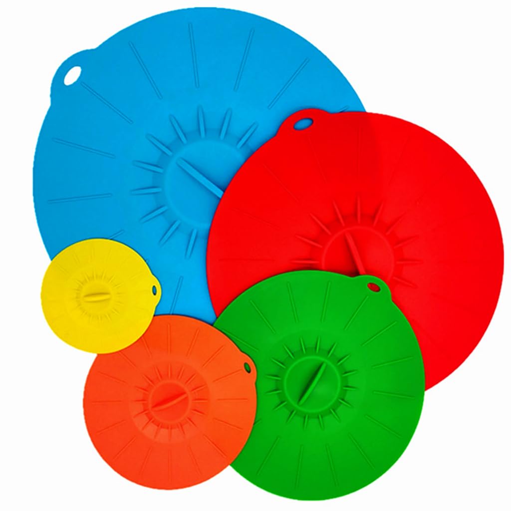 Heat Resistant Microwave Cover, Silicone Lids Covers for Food, Silicone Stretch Lids and Food Covers, 5 Sizes Reusable Heat Resistant Food Lids fits Cups, Bowls, Plates, Kitchen Gadgets