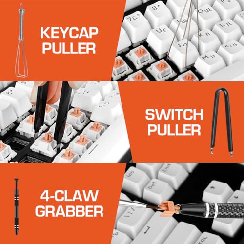 HASTHIP® 6PCS Keyboard Repair & Cleaning Tool Kit with Switch Puller, Keycap Remover, Lubrication Pen, Brush, Tweezers & 4-Jaw Gripper for Mechanical & Gaming Keyboards