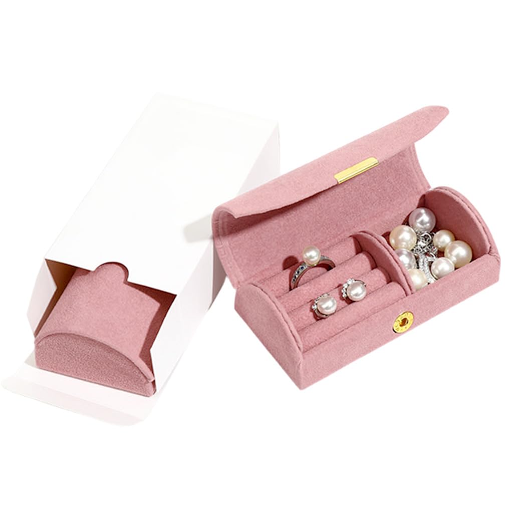 HASTHIP Jewellery Organizer Box for Women with Snap Button Closure in Pink Velvet | Portable Storage for Rings Bracelets and Earrings