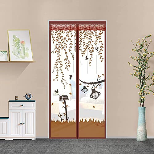 HASTHIP® Screen Door Mesh 39.37x 82.68 Inches Fashion Cartoon Mesh Screen Door Mosquito Proof Self Sealing Door Room Partition Screen Removable Hook and Loop Mesh Screen Door