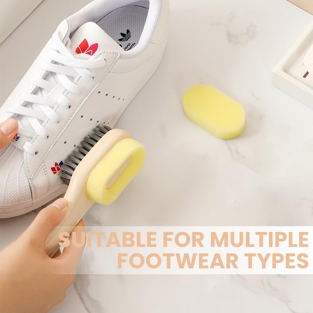 HASTHIP Shoe Scrubber Brush for Deep Cleaning with 2 in 1 Double Sided Scrubber and Sponge | Non Abrasive for Leather Shoes Sneakers and Boots