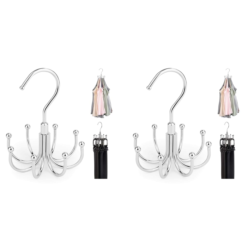 HASTHIP Rotatable Tie Organizer for Closet Storage with 8 Claw Design and 2PCS Set