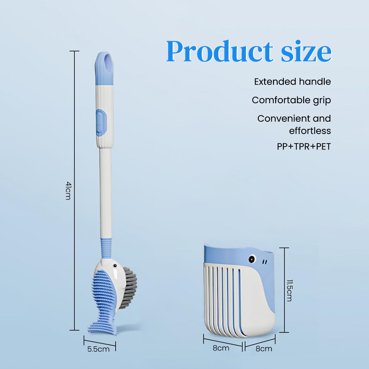 HASTHIP Toilet Brush 2PC for Bathroom Cleaning with 16 in Dual Sided Silicone Design | TPR Bristles and Soap Dispenser