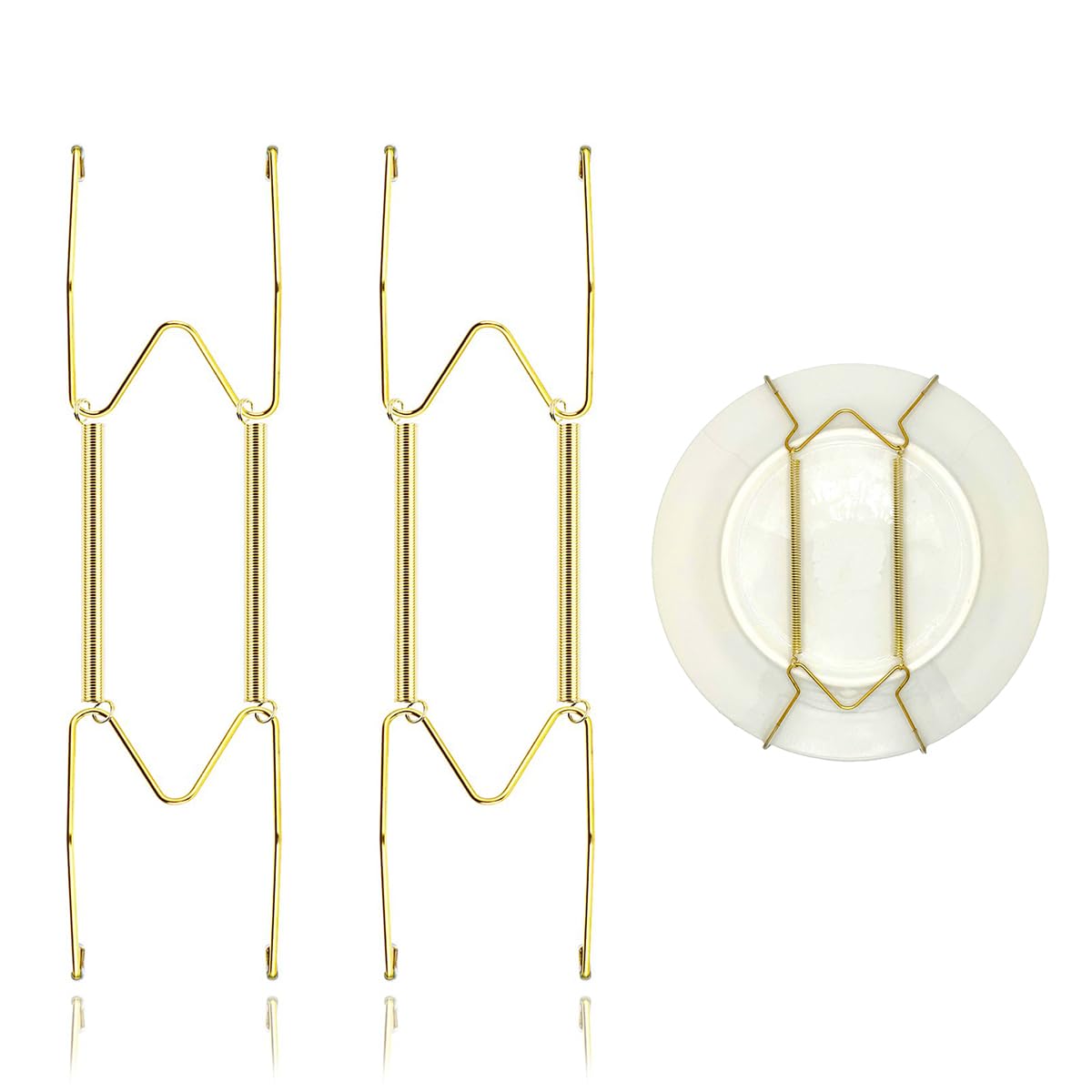 HASTHIP Spring Plate Hangers for Home Wall Decor featuring Secure Spring Mechanism and Golden Stainless Steel Fit 5.5 to 8 in Plates