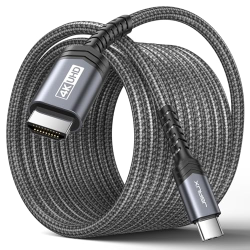 HASTHIP® 10ft/3M USB C to HDMI Cable 4K@60Hz,HDMI 2.0 Type-C to Cord Nylon Braided,Thunderbolt 3/4 Compatible with iPhone 15 Pro Max MacBook Pro/Air Galaxy S24 iPad Pro XPS Surface - Grey