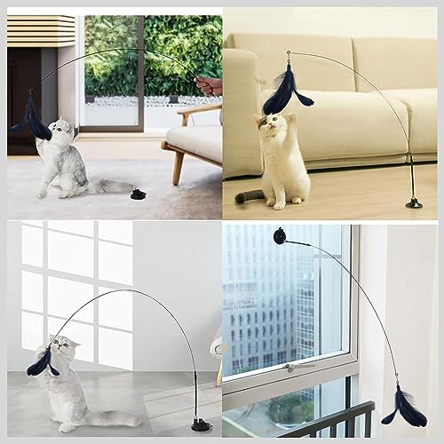 HASTHIP® Cat Toys, Cat Teaser Toy with Bell, Fixable Cat Interactive Toys with Suction Cup, Elastic Toys for Kittens, Persian Cat Toys and Feather Toys, Funny Cat Playing Toys for Indoor