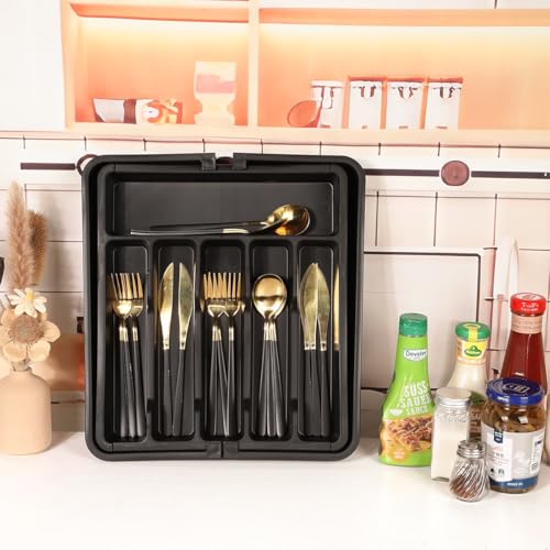 HASTHIP® Brick Brown Adjustable Silverware Drawer Organizer, Expandable Utensil Tray for Kitchen
